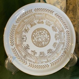 VTG 1953 Horoscope Calendar Plate Powder Blue and Metallic Gold Homer Laughlin